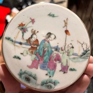 Hand-Painted Porcelain Art for trinkets 2 pieces with Traditional Scene